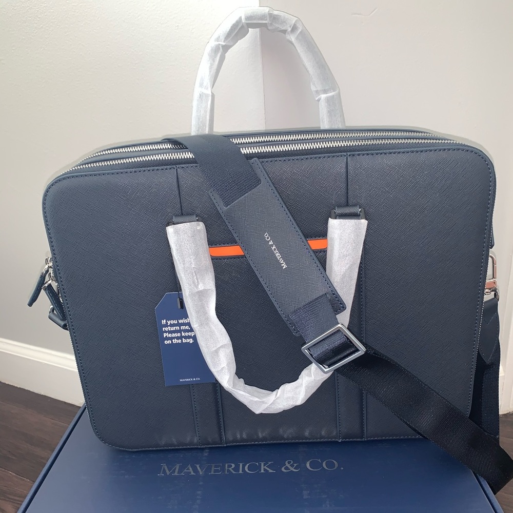 Navy leather briefcase